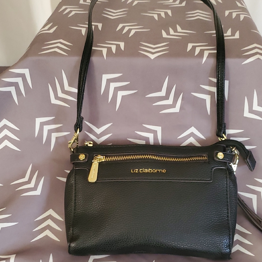 Liz Claiborne Black Crossbody with Gold Zipper
